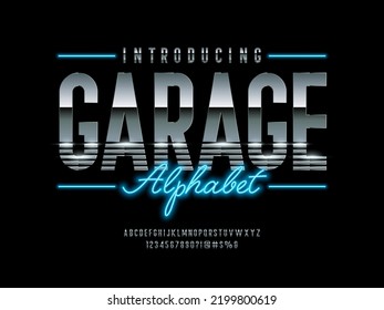 Image vectorielle de l'alphabet rétro stylisé des années 80 avec effet métallique