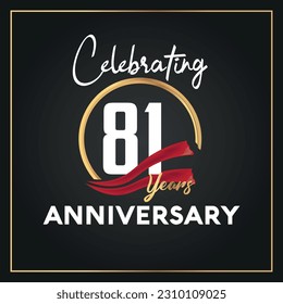 Jubiläum-Logo zum 81. Mal mit Ring und eleganter goldener Farbe, isoliertes Vektordesign