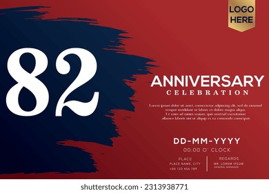 Vector 82 years anniversary with blue brush isolated on red background vector design