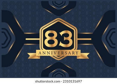 Vector 83 year anniversary celebration logo vector design with black elegant color on blue background