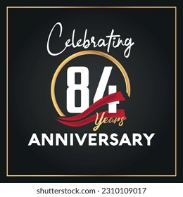 Vector 84th year anniversary celebration logo with ring and elegance golden color isolated vector design