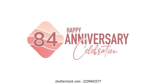Jubiläum-Logo, Vektor 84 Jahre, Design-Feier für Vektorgrafiken mit rosafarbenem geometrischem Design
