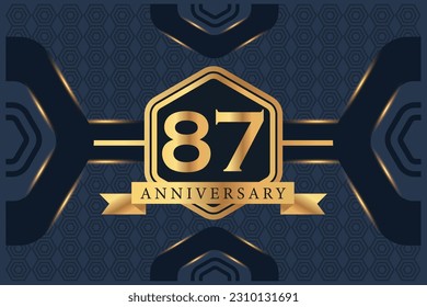 Vector 87 year anniversary celebration logo vector design with black elegant color on blue background