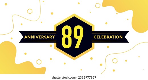 Vector 89 years anniversary logo vector design with yellow geometric shape with black on white background
