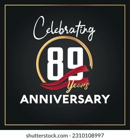 Jubiläums-Logo zum 89. Vektor-Jubiläum mit Ring und elegantem goldfarbenisoliertes Vektordesign