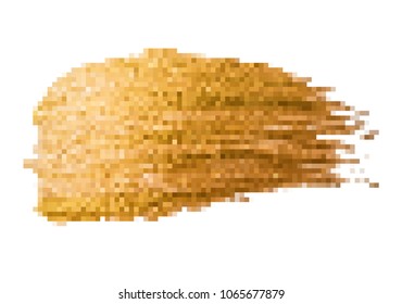 Vector 8bit golden pixel art style paint brush stroke