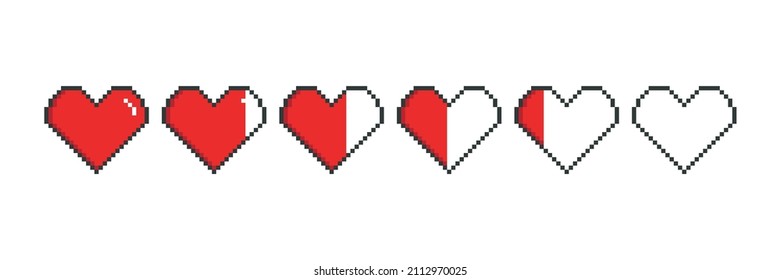 Barra de estado de píxeles vectora de 8 bits con corazón en el fondo blanco.