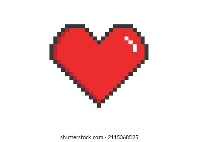 Vector 8-bit pixel heart on the white background.