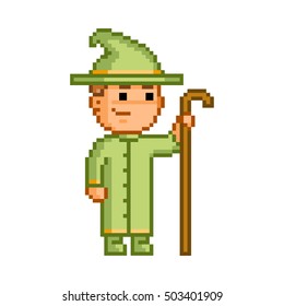 Vector 8-bit pixel wizard and magician for games.
