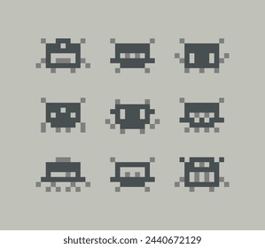 Vector 8-bit space arcade style aliens and robots. Pixel Art abstract icons set in retro video game style 