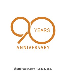 Vector 90 year anniversary, birthday logo label. Year. Vector illustration. Isolated against a white background.