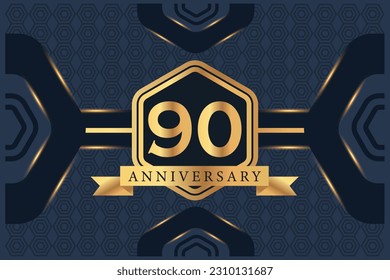 Vector 90 años de celebración diseño vectorial de logo con color negro elegante sobre fondo azul