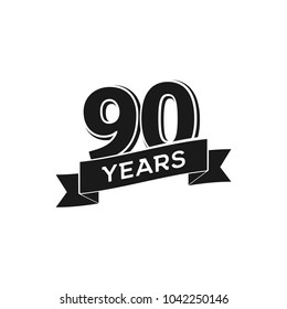 Vector 90 years anniversary logotype. Isolated black logo 90th jubilee on white background
