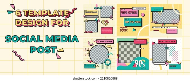 vector 90s vintage design bundle template for social media Instagram frame posts, this is a combined template that has been uploaded