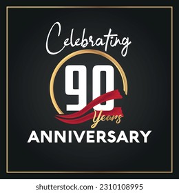 Logo de celebración del 90º aniversario del Vector con diseño vectorial aislado de color dorado de anillo y elegancia