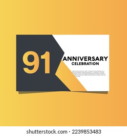 Celebración del aniversario del vector 91, diseño de plantillas de celebración del aniversario con fondo de color amarillo.
