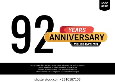 Vector 92 anniversary celebration logotype black yellow colored isolated on white background