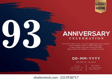 Vector 93 years anniversary with blue brush isolated on red background vector design