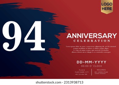 Vector 94 years anniversary with blue brush isolated on red background vector design