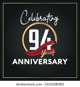 Vector 94th year anniversary celebration logo with ring and elegance golden color isolated vector design