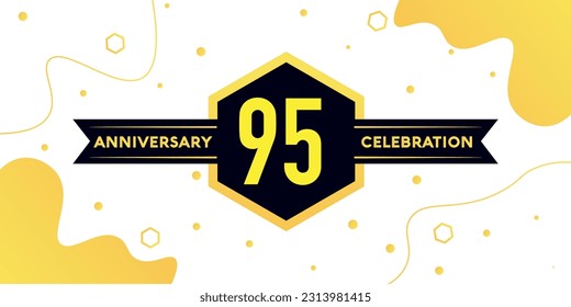 Vector 95 years anniversary logo vector design with yellow geometric shape with black on white background
