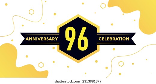 Diseño vectorial del logotipo vectorial de 96 años con forma geométrica amarilla con fondo negro sobre blanco