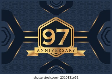 Vector 97 year anniversary celebration logo vector design with black elegant color on blue background