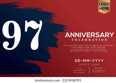 Vector 97 years anniversary with blue brush isolated on red background vector design