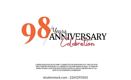 Vector 98 years anniversary logotype number with red and black color for celebration event isolated illustration design. 