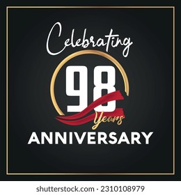 Jubiläums-Logo zum 98-jährigen Vektor mit Ring und elegantem goldfarbenisoliertes Vektordesign