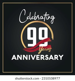 Vector 99th year anniversary celebration logo with ring and elegance golden color isolated vector design