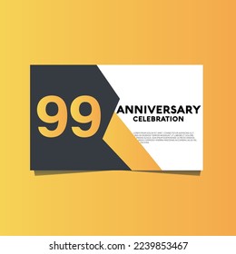 Celebración del 99 aniversario de vectores, diseño de plantillas de celebración de aniversario con fondo de color amarillo.
