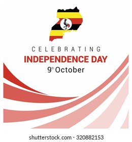 Vector 9th October Uganda Independence Day. red lines background with Country map and typography. Celebration Card. Illustration