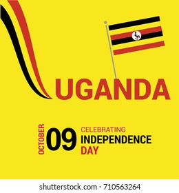 Vector 9th October Uganda Independence Day. Black red and yellow Uganda flag lines with typography Celebration Card. Illustration
