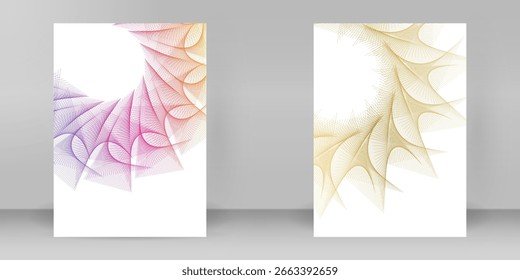 Vector A4 Plantilla de negocios con líneas de cuadrícula circulares de colores modernos. Uso para informes corporativos, presentaciones tecnológicas, publicidad o folletos promocionales abstractos. Totalmente editable