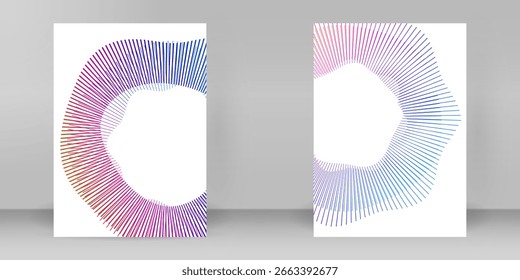 Vector A4 Plantilla de negocios con líneas de cuadrícula circulares de colores modernos. Uso para informes corporativos, presentaciones tecnológicas, publicidad o folletos promocionales abstractos. Totalmente editable