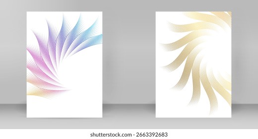 Vector A4 business template with modern colorful circular grid lines. Use for corporate reports, tech presentations, advertising, or abstract promotional leaflets. Fully editable