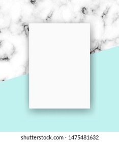 Vector A4 Card Mockup On Marble Stone Background. Trendy Photo-realistic Illustration