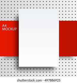 Vector A4 mockup isolated on white background with dots background. Paper A4 mockup Red Line series. A4 mockup Ready for your design.