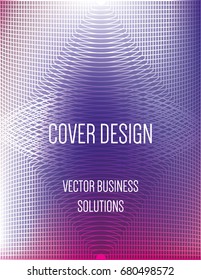Vector A4 modern gradient cover design. Futuristic neon colored geometric glitch background, hipster pattern. Purple, pink glow poster template with abstract stroke shapes, 80s memphis geometric style