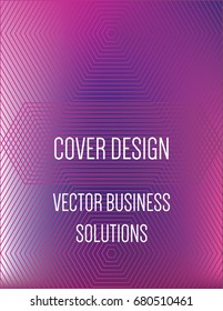Vector A4 modern gradient cover design. Futuristic neon colored geometric glitch background, hipster pattern. Purple, pink glow poster template with abstract stroke shapes, 80s memphis geometric style