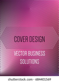 Vector A4 modern gradient cover design. Futuristic neon colored geometric glitch background, hipster pattern. Purple, pink glow poster template with abstract stroke shapes, 80s memphis geometric style