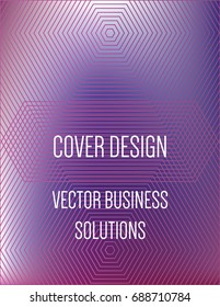 Vector A4 modern gradient cover design. Futuristic neon colored geometric glitch background, hipster pattern. Purple, pink glow poster template with abstract stroke shapes, 80s memphis geometric style