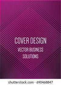 Vector A4 modern gradient cover design. Futuristic neon colored geometric glitch background, hipster pattern. Purple, pink glow poster template with abstract stroke shapes, 80s memphis geometric style