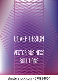 Vector A4 modern gradient cover design. Futuristic neon colored geometric glitch background, hipster pattern. Purple, pink glow poster template with abstract stroke shapes, 80s memphis geometric style
