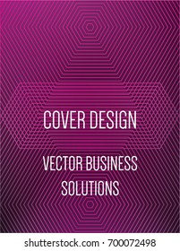 Vector A4 modern gradient cover design. Futuristic neon colored geometric glitch background, hipster pattern. Purple, pink glow poster template with abstract stroke shapes, 80s memphis geometric style