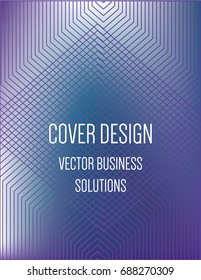 Vector A4 modern gradient minimal cover design. Futuristic neon colored geometric glitch background, hipster pattern. Purple, blue glow poster template with abstract stroke shapes, 80s geometric style