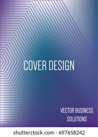 Vector A4 modern gradient minimal cover design. Futuristic neon colored geometric glitch background, hipster pattern. Purple, blue glow poster template with abstract stroke shapes, 80s geometric style