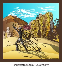 Vector abandoned a robot in the ruined city 