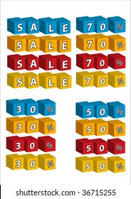 Vector ABC bricks arranged in "SALE",  "30%" "50%" "70%"